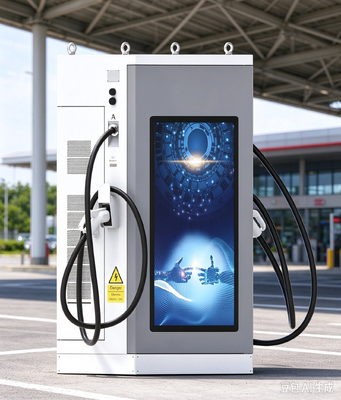 Un buen precio. Cargador de VE CC de 80 kW con pantalla publicitaria LCD de 55 pulgadas, doble pantalla CCS1 CCS2 CHAdeMO GB/T para estacionamiento público En línea