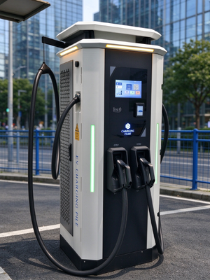 Cargador rápido de CC para vehículos eléctricos de 80 kW, 200-1000 V, CCS1, CCS2, CHAdeMO, GB/T, IP54, OCPP 1.6J, pilar de carga RFID